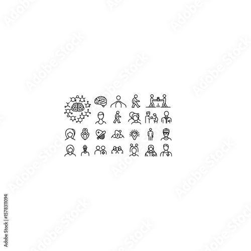  Healthcare and Medical Line Icons: Brain, Doctor, Patient, Research Symbols