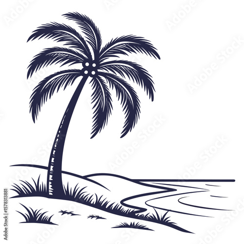 Dark Blue Palm Tree Silhouette Beach Seascape ocean 1