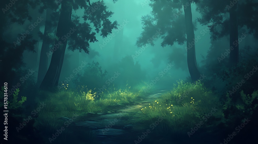 Obraz premium Misty forest path illustration