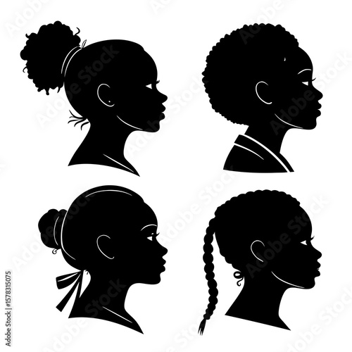 African girl hairstyles silhouette collection vector