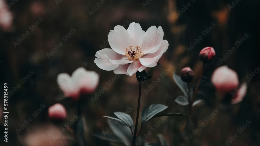 Fototapeta premium Pale pink flower in garden setting