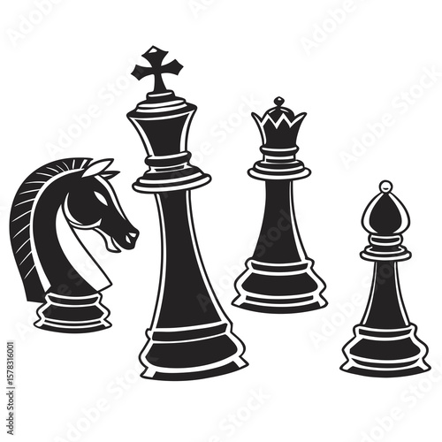 Black chess pieces king queen knight bishop silhouettes