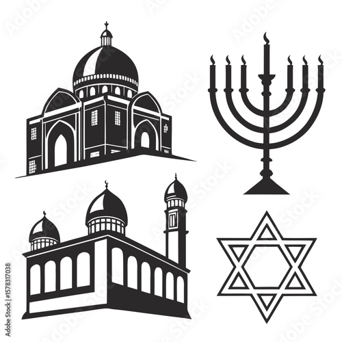 Black religious buildings and symbols synagogue menorah