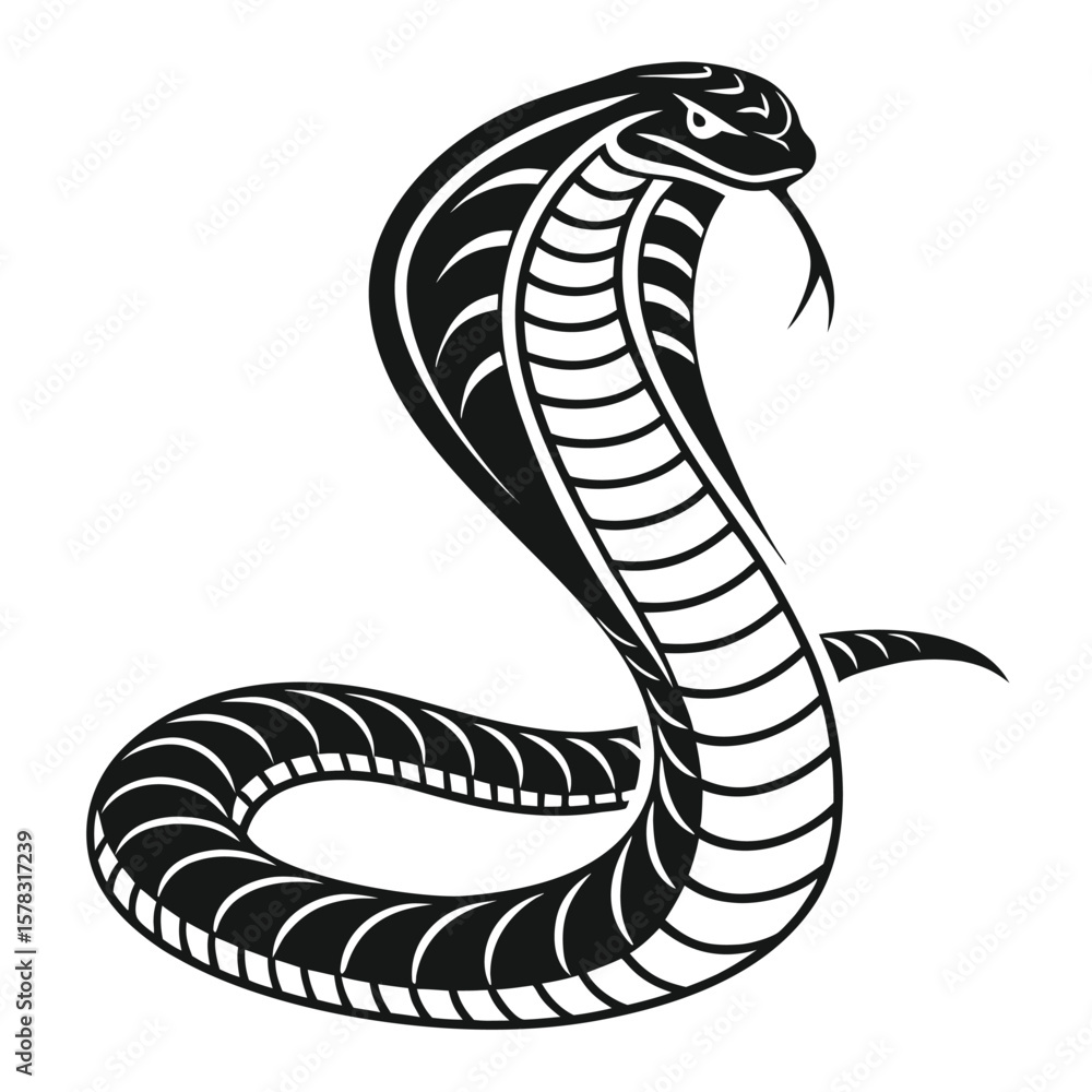 Fototapeta premium Black and White Cobra Silhouette Illustration Striped Serpent