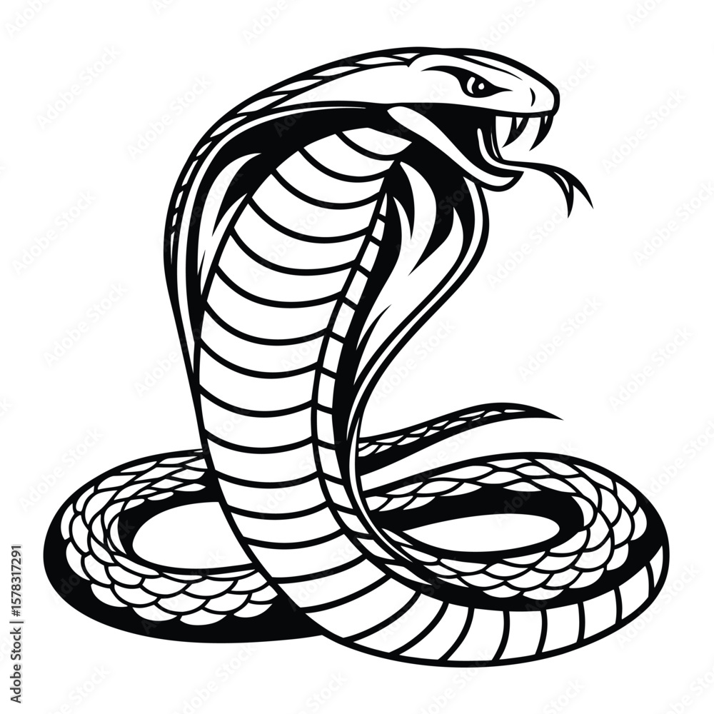 Fototapeta premium Black Cobra Silhouette Illustration Venomous Serpent Graphic