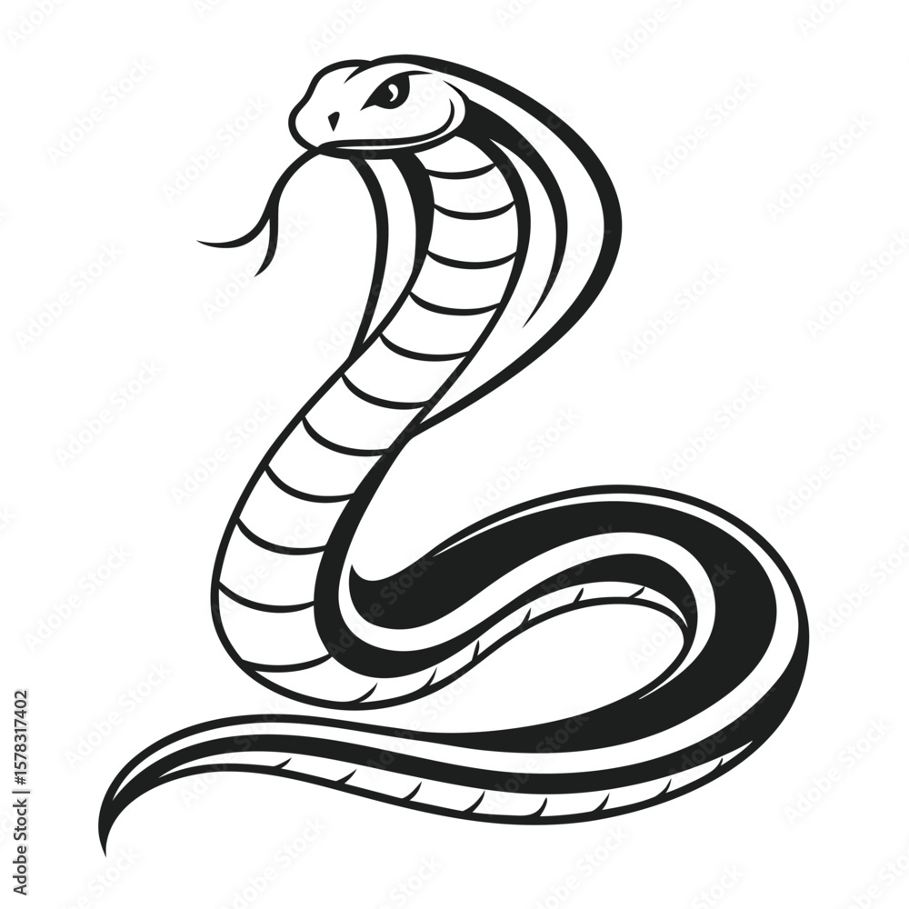 Fototapeta premium Black and White Cobra Snake Vector Logo reptile
