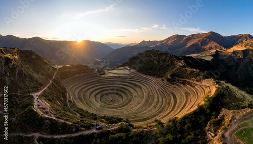 Moray Archaeological Site in Peru at Sunset.