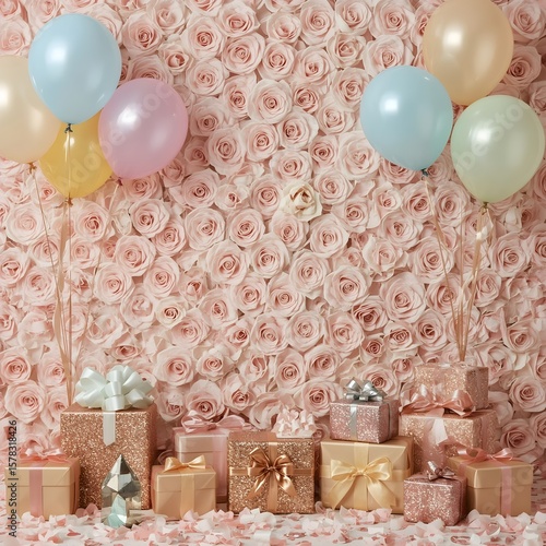 gift boxes with flower and balloon