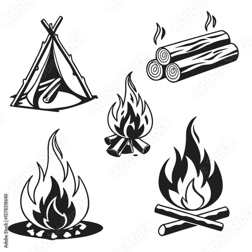 Camping fire logs teepee smoke bonfire wood