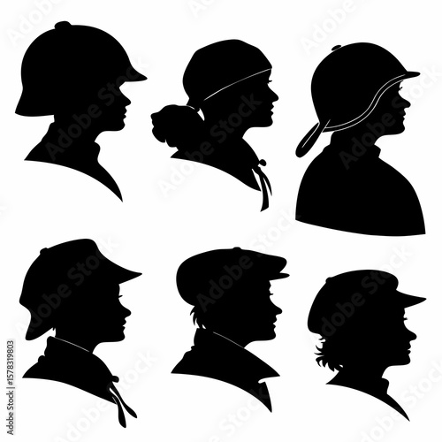 Diverse headwear silhouettes profile views turban