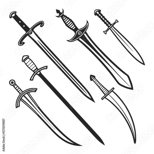 Diverse medieval and oriental sword silhouettes knight