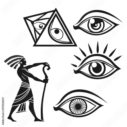 Egyptian figure and abstract eyes silhouette ancient