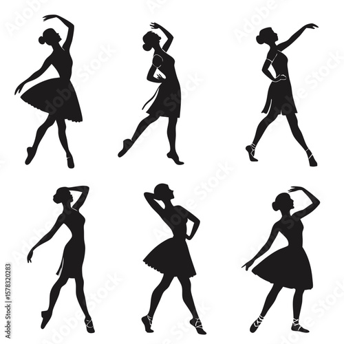 Elegant ballet dancers in silhouette pose