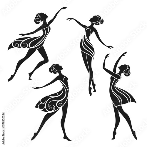 Elegant female dancers in graceful poses abstract figures