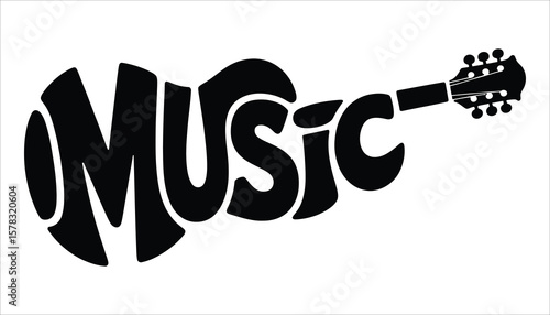 Creative Music Typography with Guitar Icon