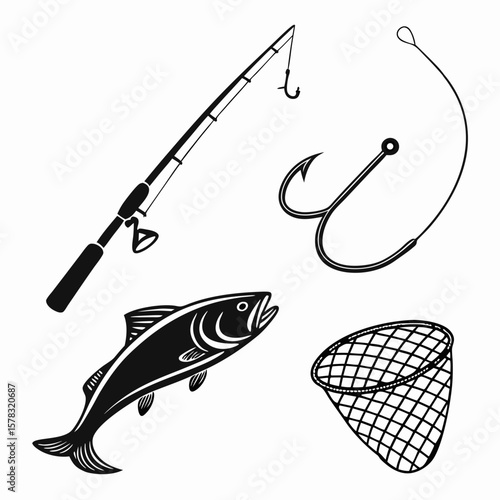 Fishing rod hook fish net fishing hook fishing net