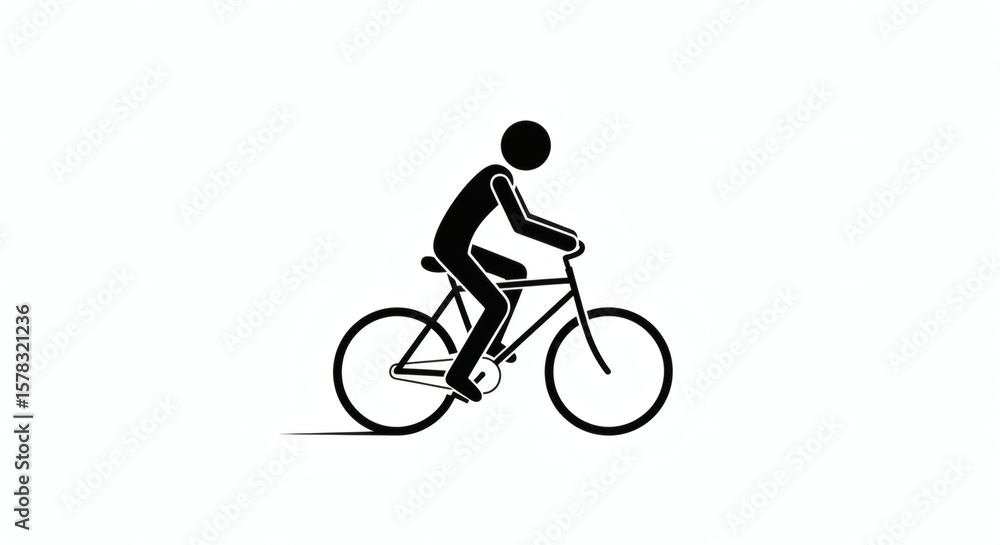 Naklejka premium Minimalist Black Silhouette: Cyclist Riding Bicycle on White Background