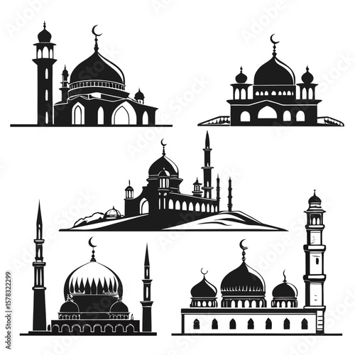 Islamic mosque architecture domes and minarets vector
