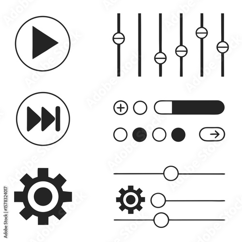 Play pause forward skip gear volume slider icons play icon
