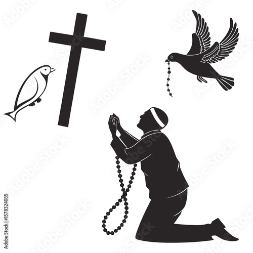 Praying person cross birds rosary christianity