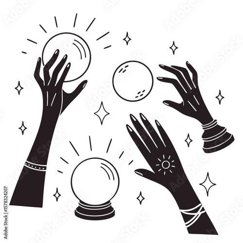 Psychic hands crystal balls stars fortune telling divination
