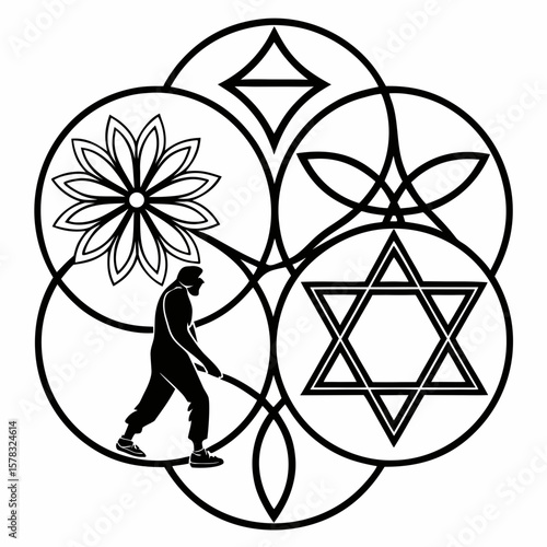 Sacred geometry symbols with human figure spiritual