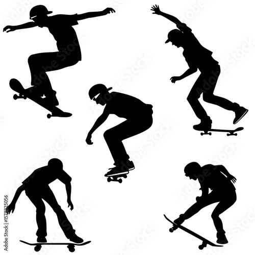 Skateboarders performing aerial tricks silhouette ollie