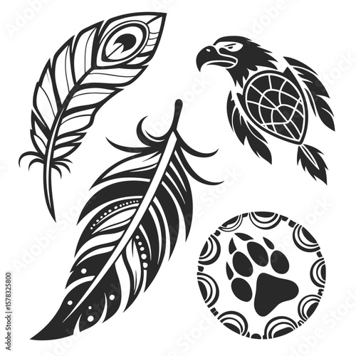 Tribal Tattoo Symbols Eagle Feather Paw Print Turtle