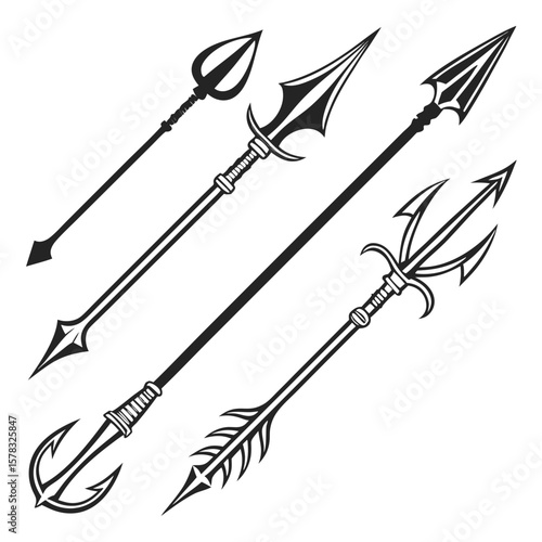 Tribal weapon silhouettes spear trident hook arrow