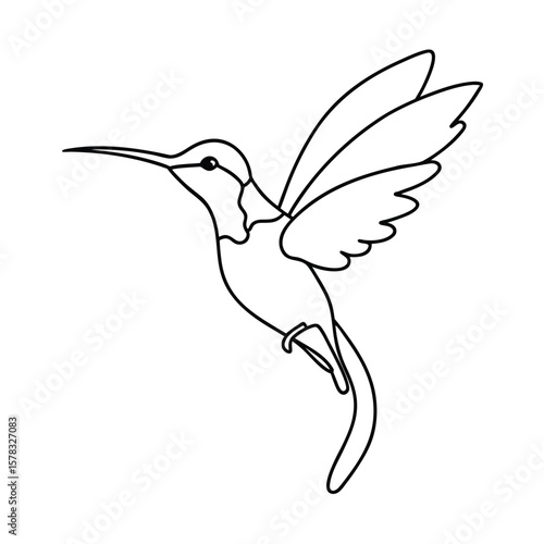 Single Continuous Line Art Of A Hummingbird Hovering Over Flower In Nature Themed Drawing Design vector line art on white background