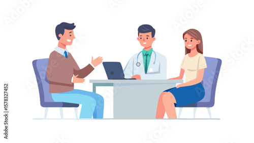 Doctor consultation with patients family planning and medical advice for healthcare and wellness visit
