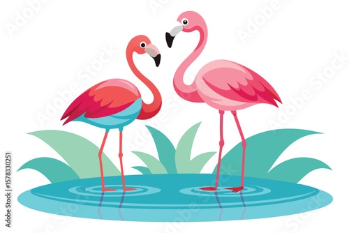 Flamingos standing in shallow water