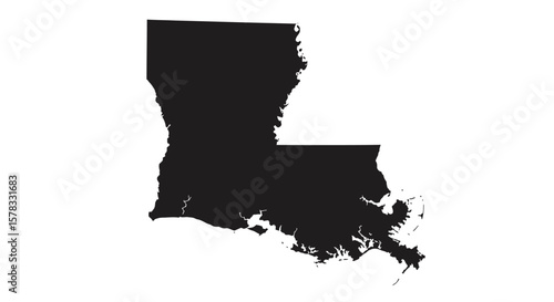 Black and white geographical representation of the state of Louisiana in America without background
