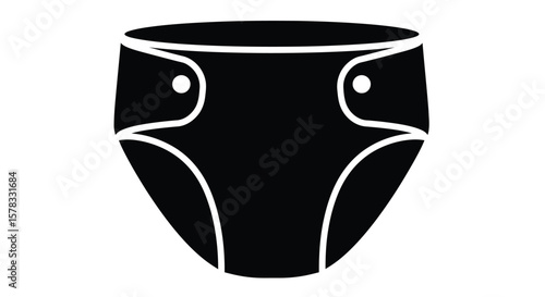 Black and white illustration of a baby diaper for hygiene and infant care