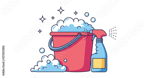Conceptual illustration of cleaning equipment for household disinfection and sanitation purposes