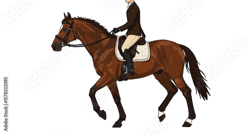 Illustration of a Rider on a Horse, Depicting Equestrian Sports and Equine Activities