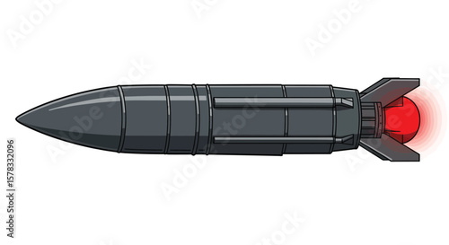 Illustration of a stylized missile with a fiery tail, ready for launch or flight no comma