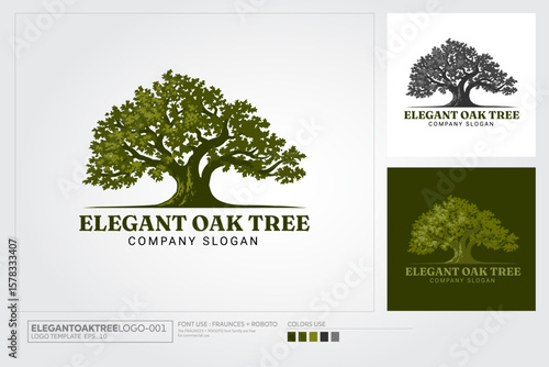 Elegant Oak Tree Vector Logo Template. The vector logo this beautiful tree is a symbol of life, beauty, growth, strength, and good health.