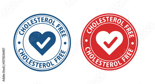 Cholesterol Free stamp icons in red and blue on white background