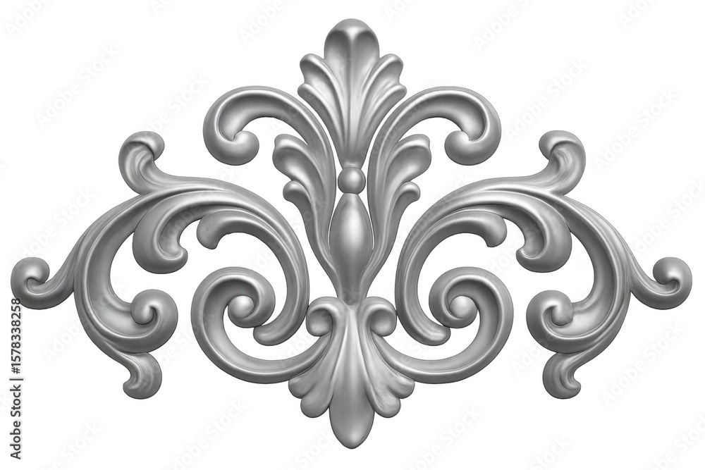Fototapeta premium Metallic silver ornament creating a flourish design with transparent background, ideal for luxury and elegant projects