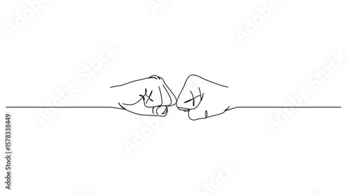 Minimalist Line Art Illustration of Two Fists Bumping in Solidarity and Agreement