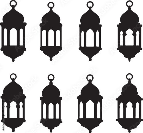 Collection of Eight Elegant Arabic Lantern Silhouettes Perfect for Ramadan or Islamic Designs