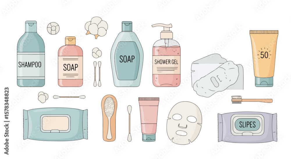 Obraz premium Hygiene Icons Daily Self-Care Vector Clipart Set
