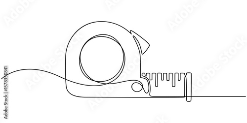 Measuring tape  in one continuous line drawing. Symbolizing industrial tools and craftsmanship, Tape Measure Continuous Line Art Illustration, Tape measure in line art drawing style. Flexible ruler