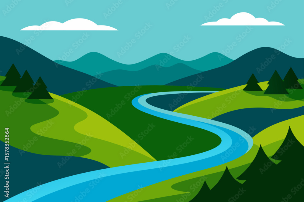 Obraz premium river meanders through lush countryside