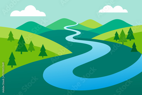 river meanders through lush countryside