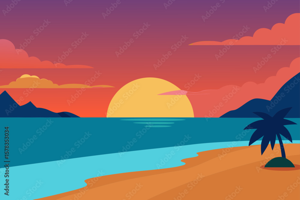 Obraz premium tranquil beach at sunset with calm sea