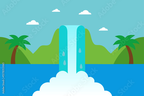 waterfall dropping into a tropical lagoon