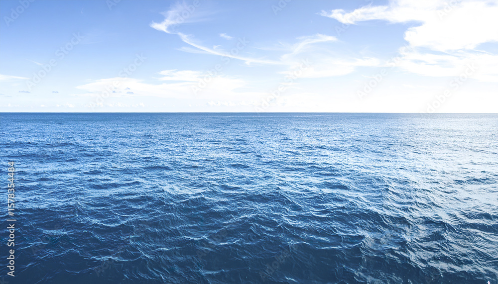 Obraz premium Blue sea water with gentle waves under bright sky and scattered clouds