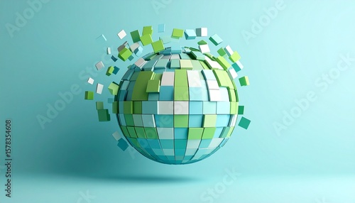 Wallpaper Mural The process of green and blue squares coming together to form the shape of the Earth Torontodigital.ca